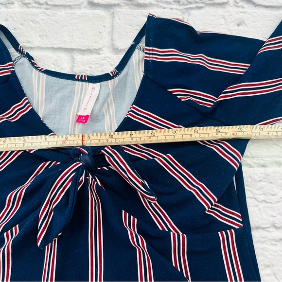 No Boundaries Juniors Large 11/13 Knit Shirt Dark Blue Red Striped Short Sleeve - Picture 7 of 8